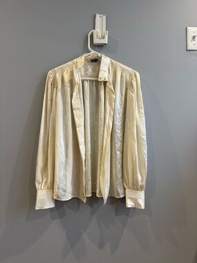 Cream Long-Sleeve Collared Blouse